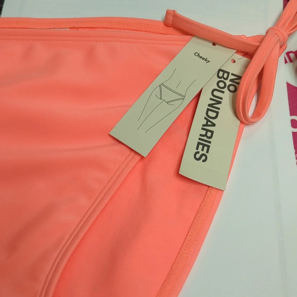 No Boundaries Cheeky Bikini Bottoms XL 16/18‎ Side Tie Swim Bottom Peach Luster